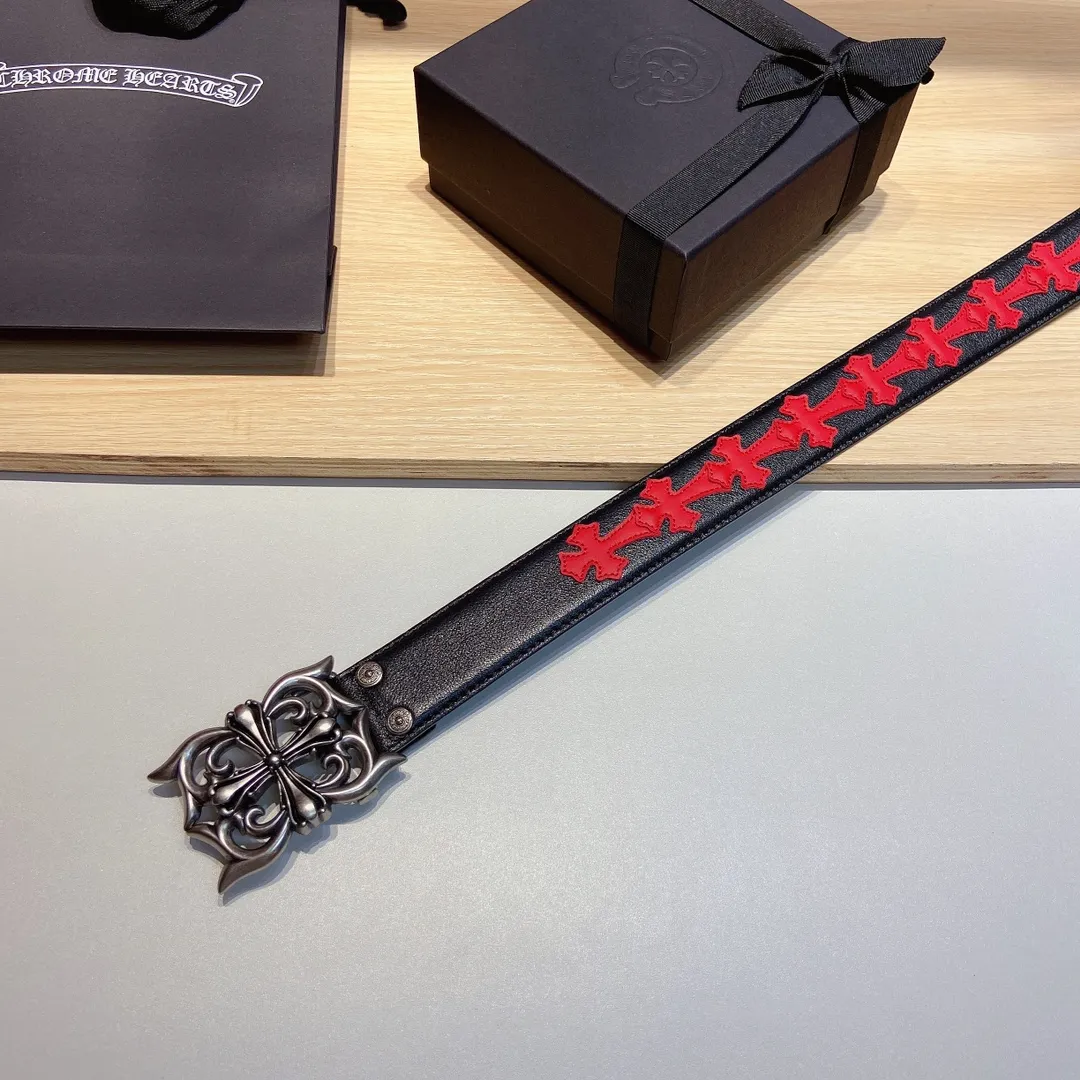 𝐂𝐡𝐫𝐨𝐦𝐞𝐇𝐞𝐚𝐫𝐭𝐬 Crow Heart double-sided tree plaster leather stitched cross belt (detachable version), high-quality hardware, with 2 logo buckles on the belt, very cool.